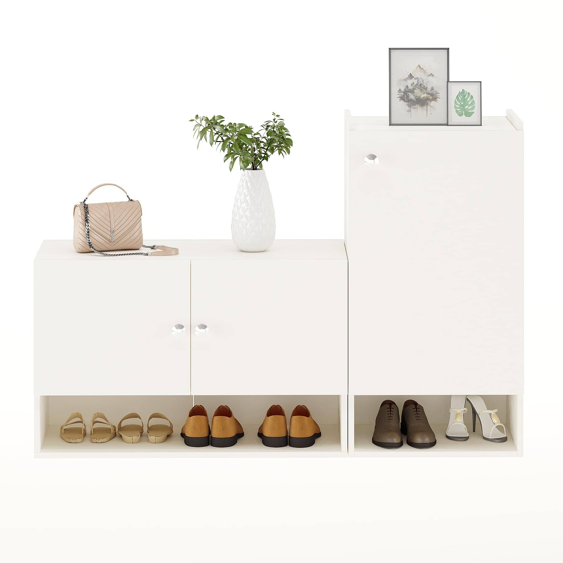 Sinala Engineered Wood Shoe Rack with Doors & Open Shelves (White)