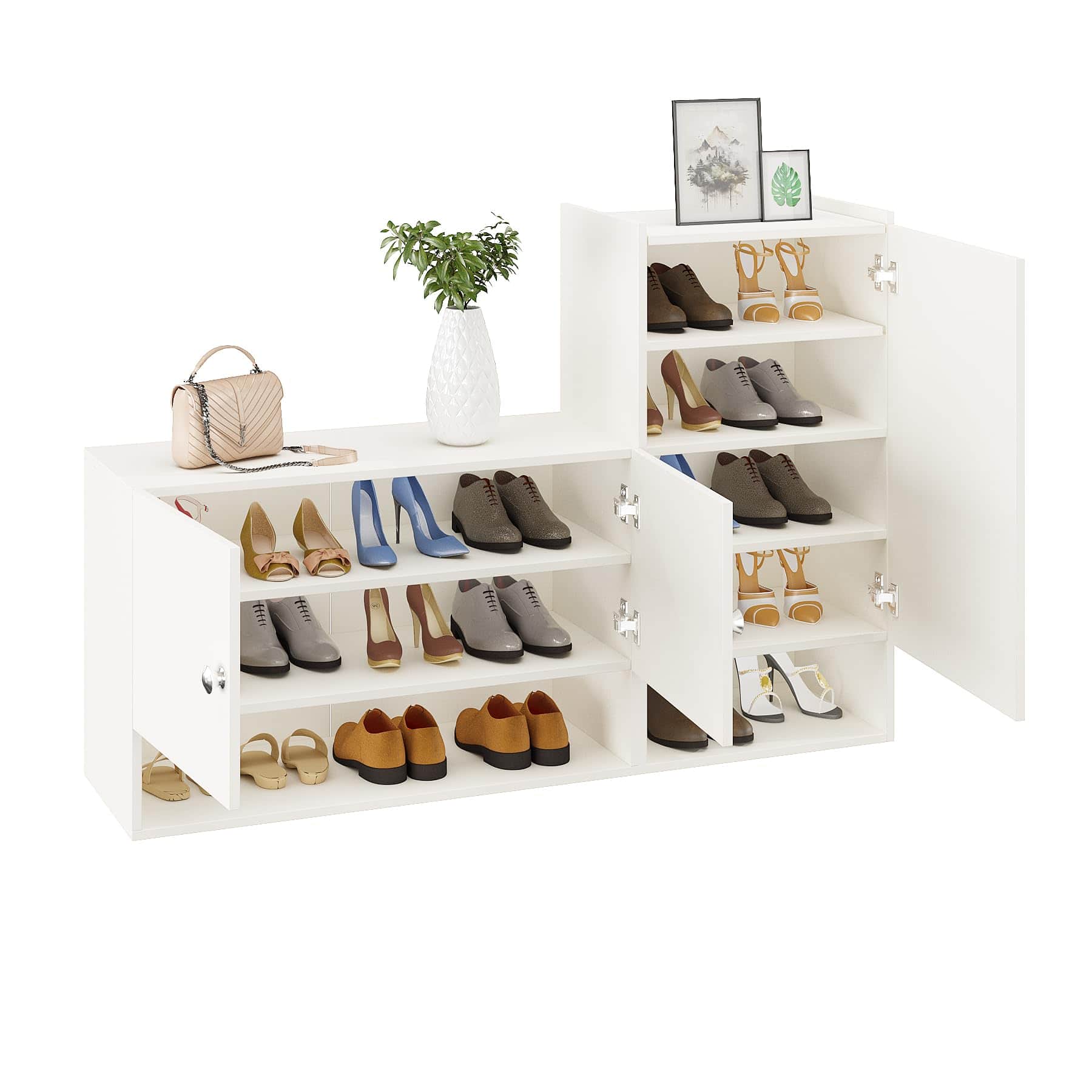 Sinala Engineered Wood Shoe Rack with Doors & Open Shelves (White) - right_view