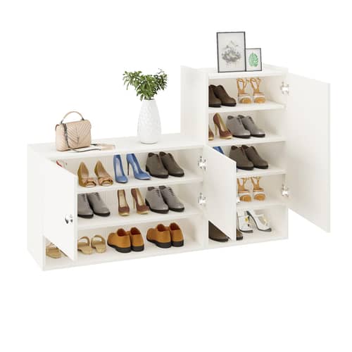 Sinala Engineered Wood Shoe Rack with Doors & Open Shelves (White)