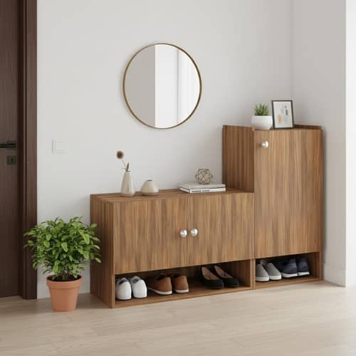 Sinala Engineered Wood Shoe Rack with Doors & Open Shelves (Exotic Teak)
