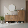 Sinala Engineered Wood Shoe Rack with Doors & Open Shelves (Exotic Teak) - front_view