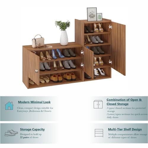 Sinala Engineered Wood Shoe Rack with Doors & Open Shelves (Exotic Teak)