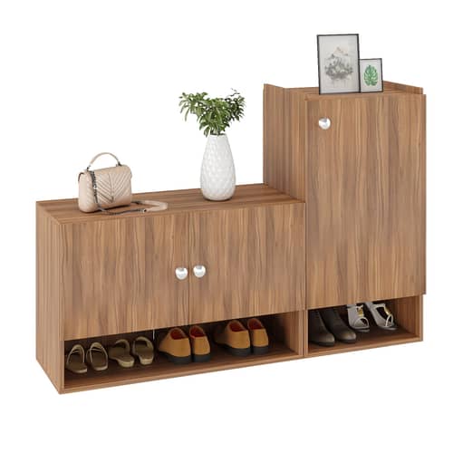 Sinala Engineered Wood Shoe Rack with Doors & Open Shelves (Exotic Teak)