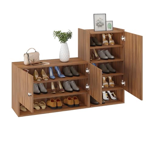 Sinala Engineered Wood Shoe Rack with Doors & Open Shelves (Exotic Teak)