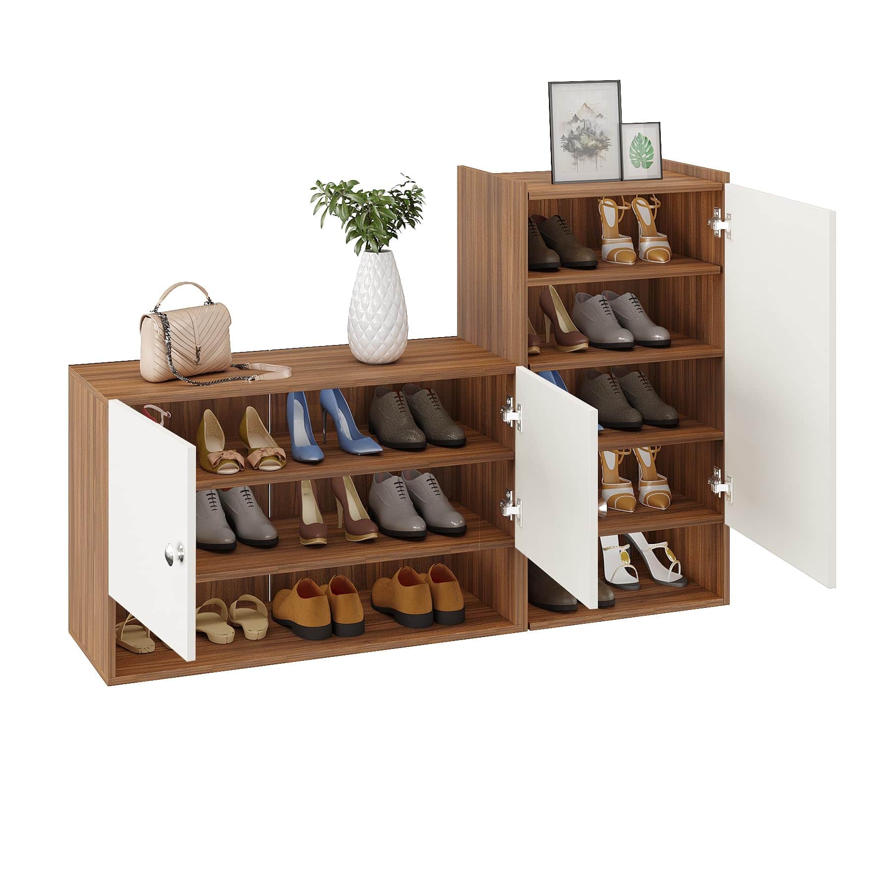 Sinala Engineered Wood Shoe Rack with Doors & Open Shelves |(Exotic Teak & White) - top_view