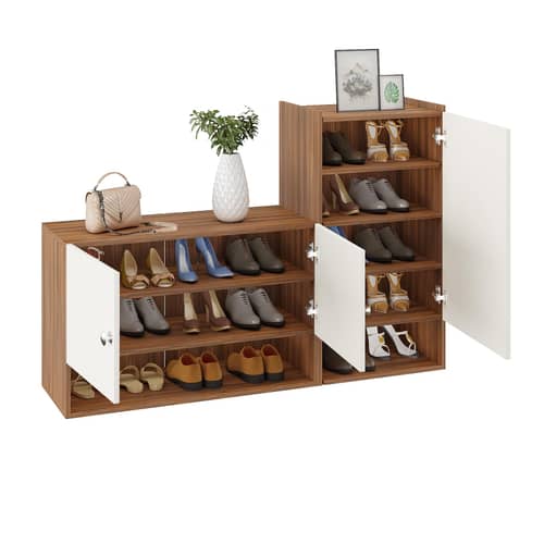 Sinala Engineered Wood Shoe Rack with Doors & Open Shelves |(Exotic Teak & White)