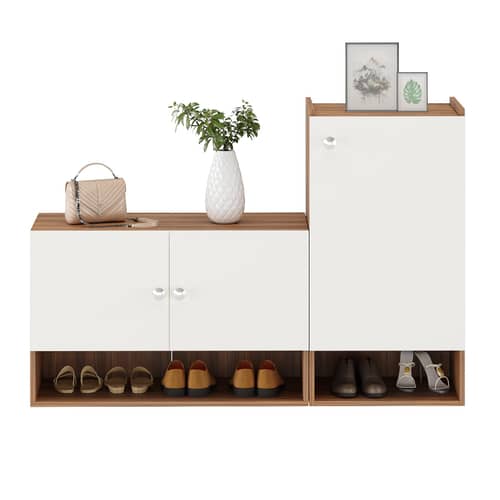 Sinala Engineered Wood Shoe Rack with Doors & Open Shelves |(Exotic Teak & White)