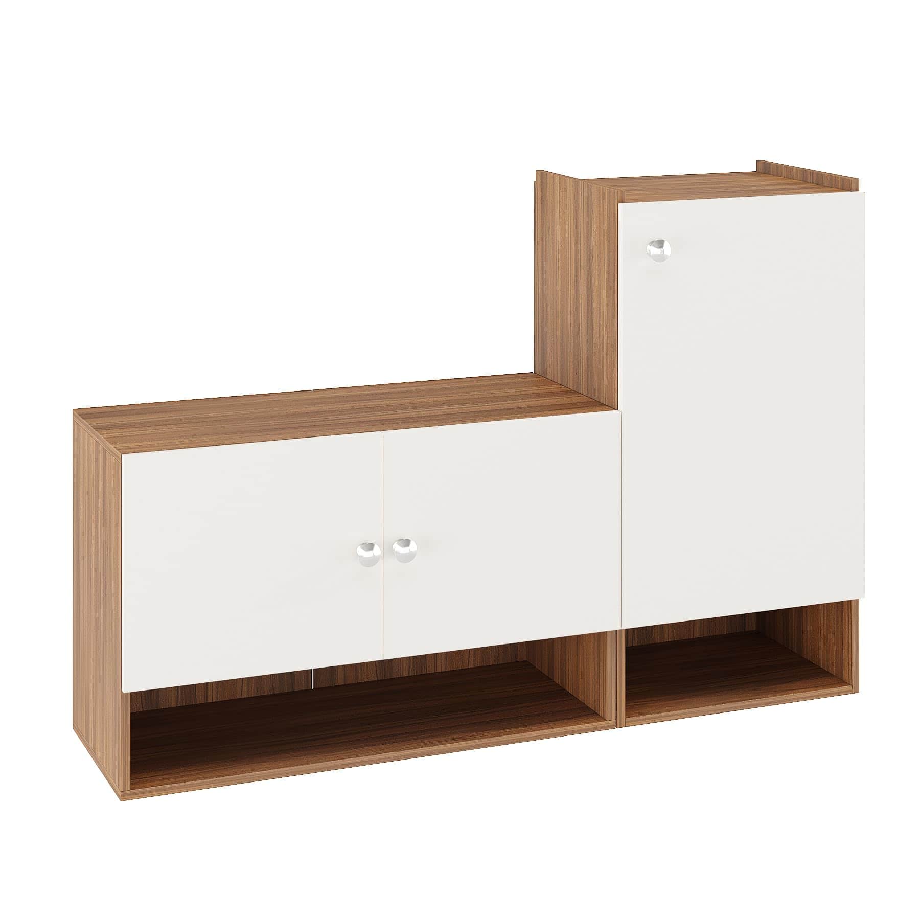 Sinala Engineered Wood Shoe Rack with Doors & Open Shelves |(Exotic Teak & White) - right_view