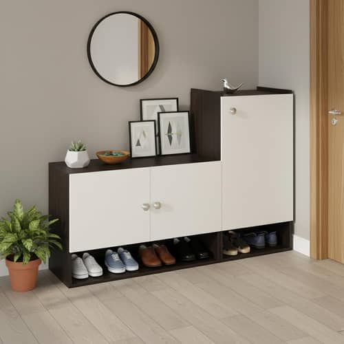 Sinala  Engineered Wood Shoe Rack with Doors & Open Shelves (Wenge & White)