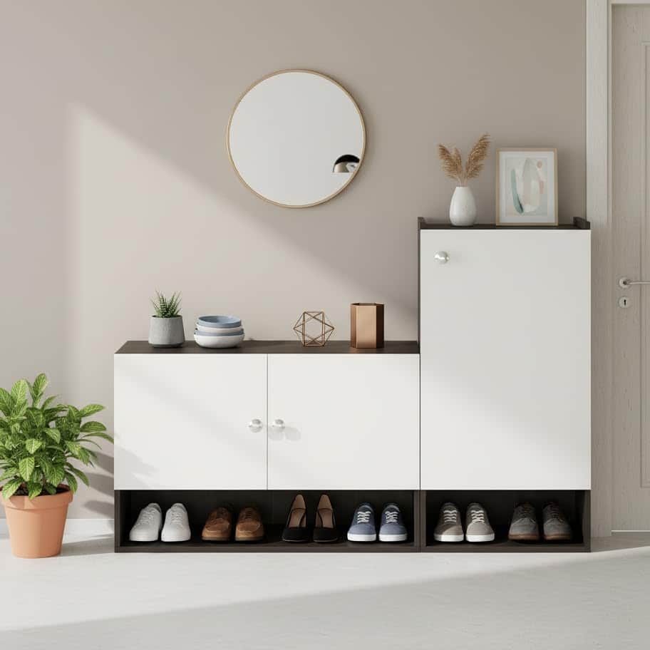 Sinala  Engineered Wood Shoe Rack with Doors & Open Shelves (Wenge & White) - front_view