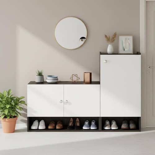 Sinala  Engineered Wood Shoe Rack with Doors & Open Shelves (Wenge & White)