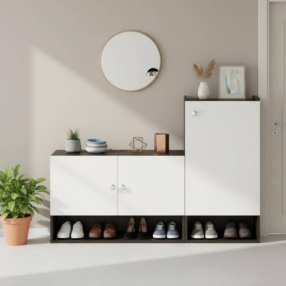 Sinala  Engineered Wood Shoe Rack with Doors & Open Shelves (Wenge & White)