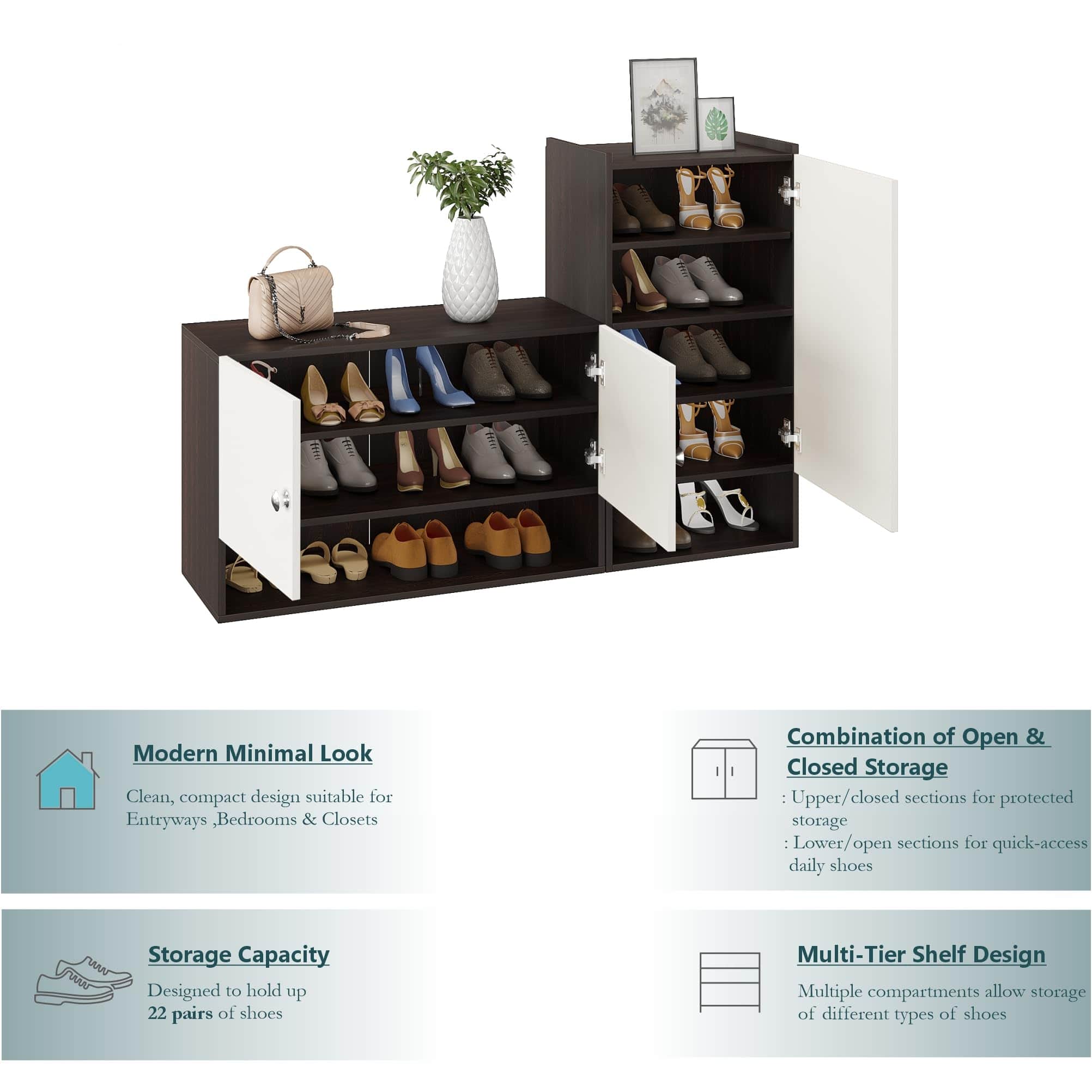 Sinala  Engineered Wood Shoe Rack with Doors & Open Shelves (Wenge & White) - top_view
