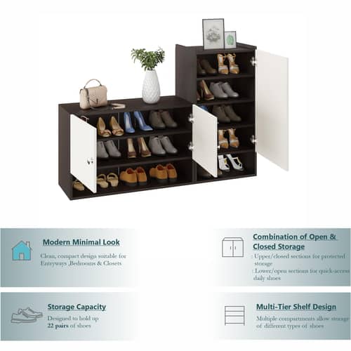 Sinala  Engineered Wood Shoe Rack with Doors & Open Shelves (Wenge & White)