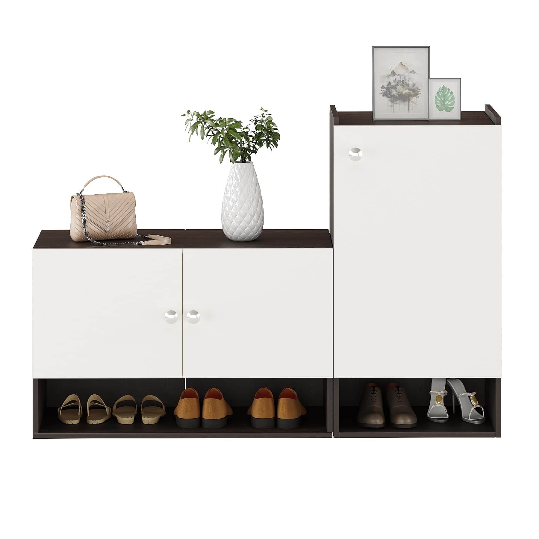 Sinala  Engineered Wood Shoe Rack with Doors & Open Shelves (Wenge & White) - left_view