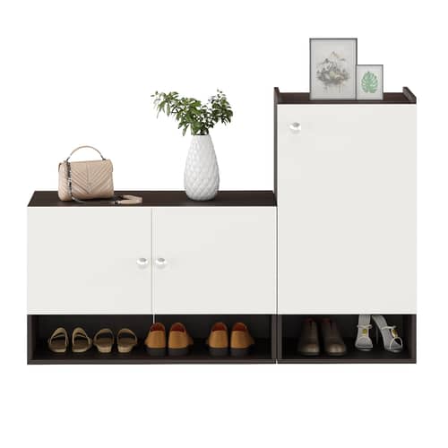 Sinala  Engineered Wood Shoe Rack with Doors & Open Shelves (Wenge & White)