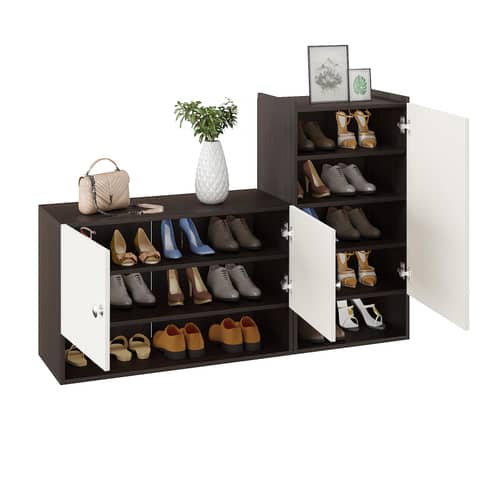 Sinala  Engineered Wood Shoe Rack with Doors & Open Shelves (Wenge & White)