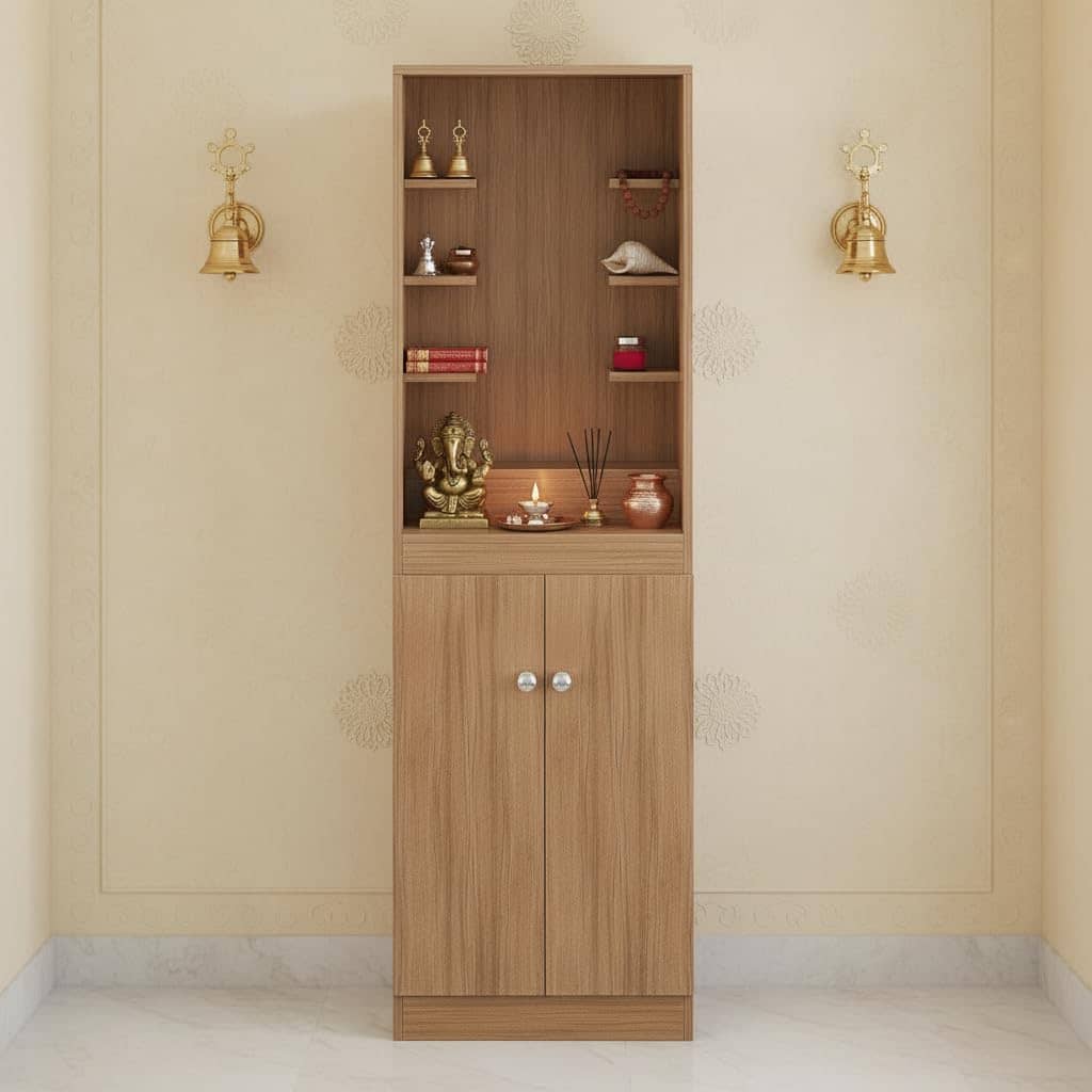 Adya Big Size Temple for Home with Storage Cabinet (DIY - Exotic Teak Finish)