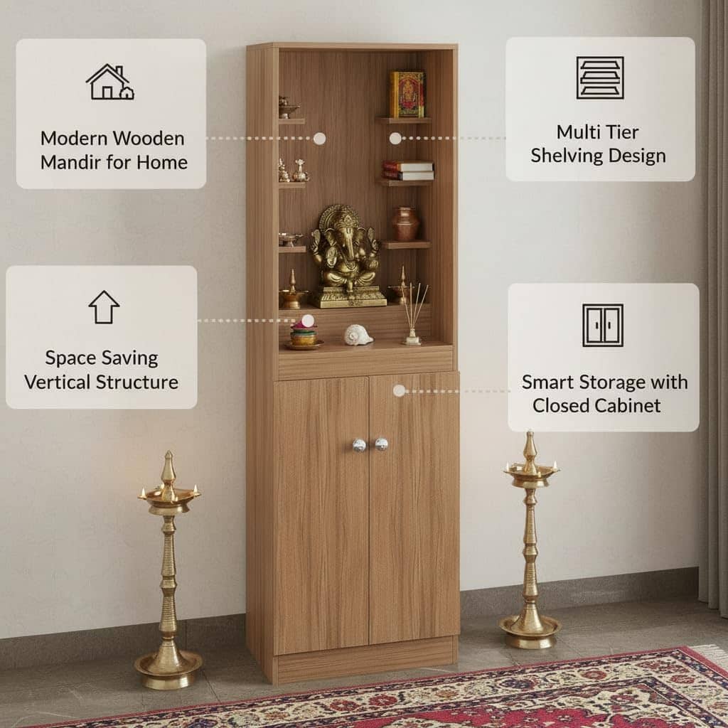 Adya Big Size Temple for Home with Storage Cabinet (DIY - Exotic Teak Finish)