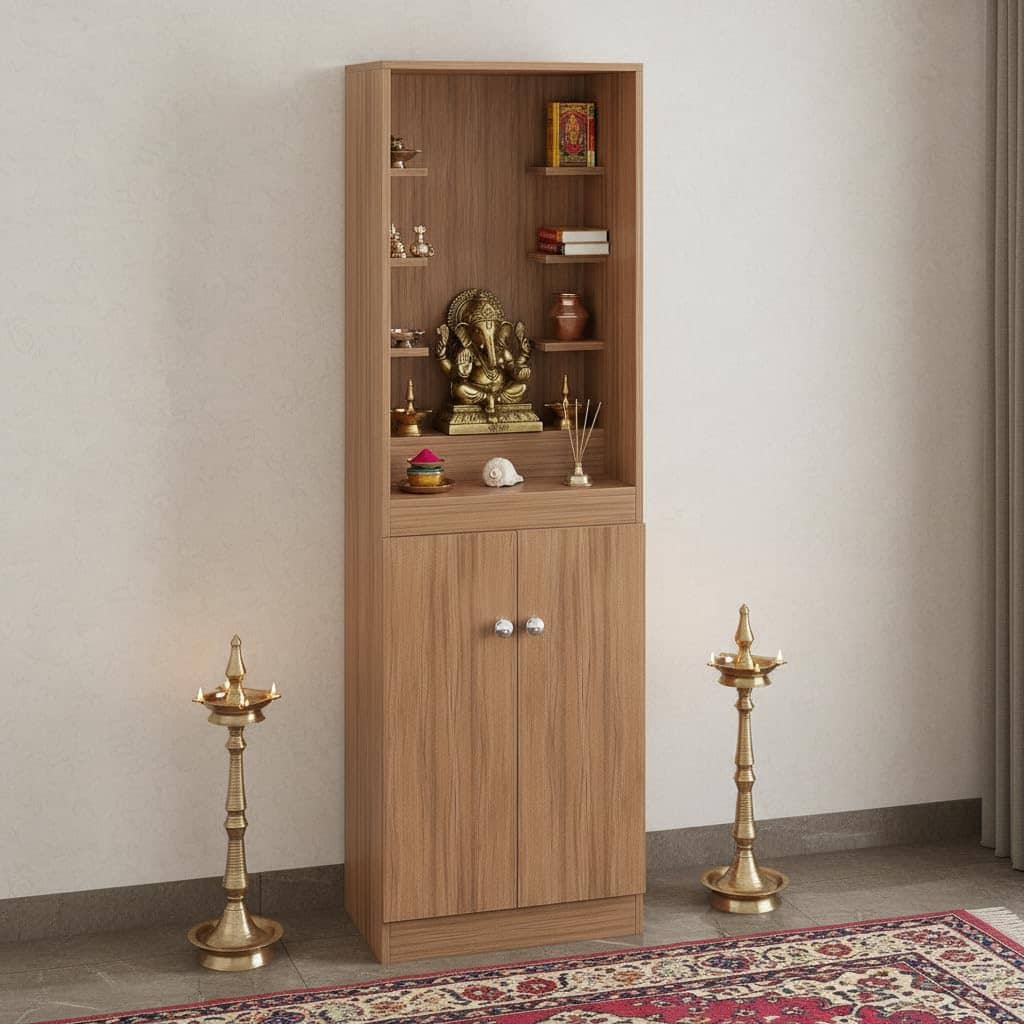 Adya Big Size Temple for Home with Storage Cabinet (DIY - Exotic Teak Finish)