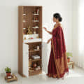 Adya Engineered Wood Pooja Mandir for Home with Shelf & Cabinet | Exotic Teak & White - photo