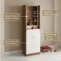 Adya Engineered Wood Pooja Mandir for Home with Shelf & Cabinet | Exotic Teak & White - front_view