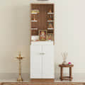 Adya Engineered Wood Pooja Mandir for Home with Shelf & Cabinet | Exotic Teak & White - top_view