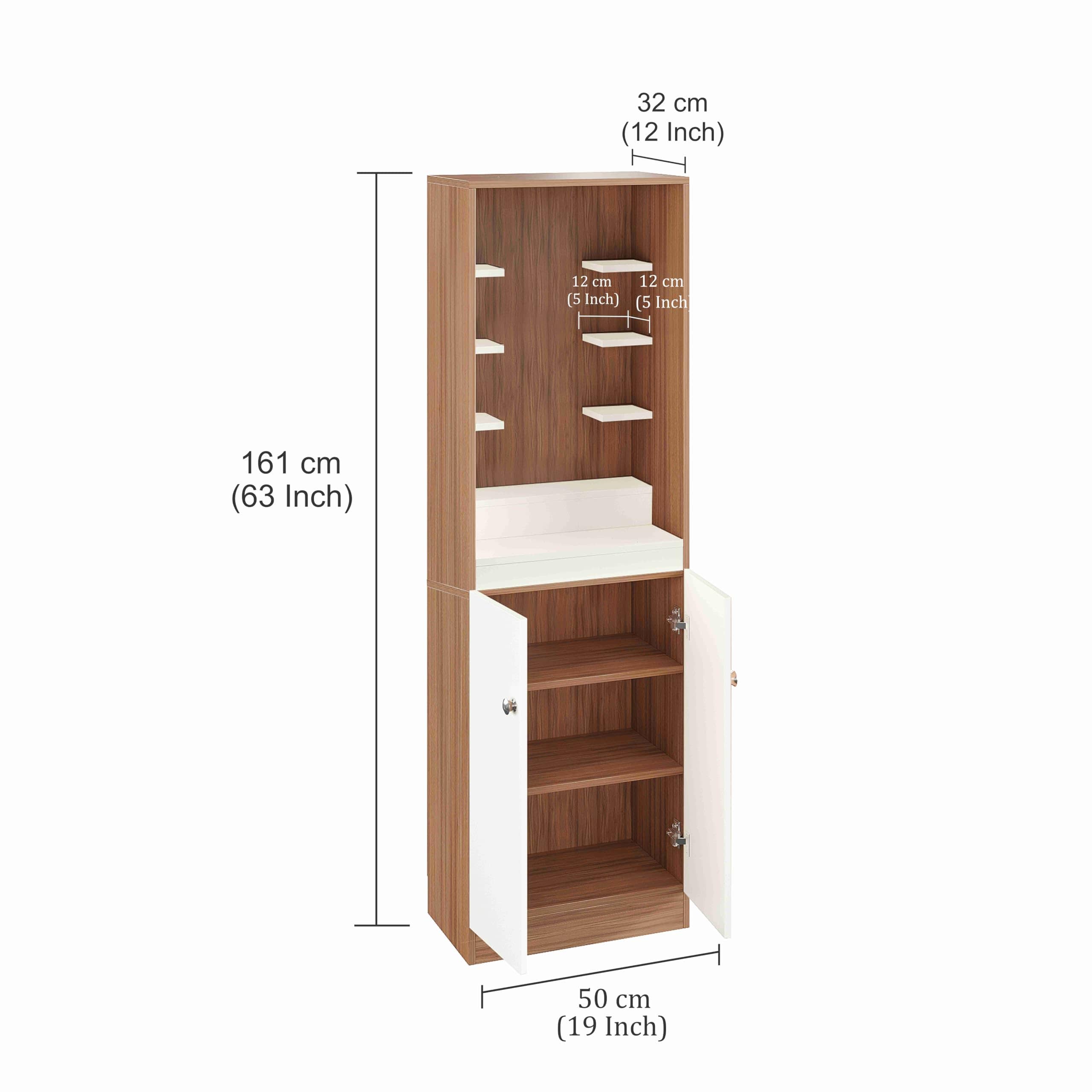 Adya Engineered Wood Pooja Mandir for Home with Shelf & Cabinet | Exotic Teak & White