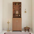 Shrisha Engineered Wood Pooja Mandir for Home | Modern Design Temple for Home & Office | Puja Stand Shelf | Puja Rack, Exotic Teak Finish, 161x50x28 cm - right_view