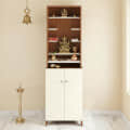 Shrisha Wooden Pooja Mandir for Home with Spacious Storage | Exotic Teak & White Finish - front_view