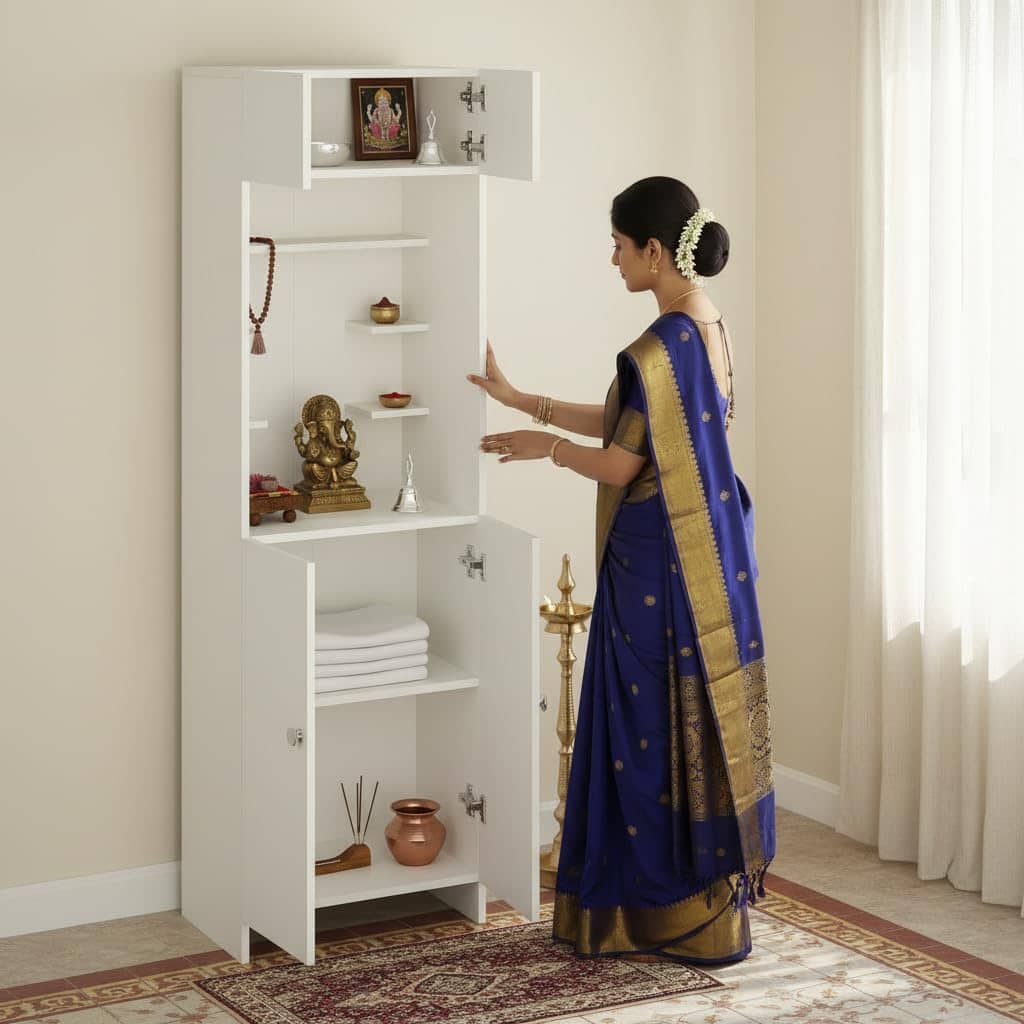 Shivika Engineered Wood Pooja Mandir for Home (White)