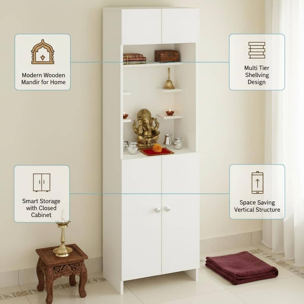 Shivika Engineered Wood Pooja Mandir for Home (White)
