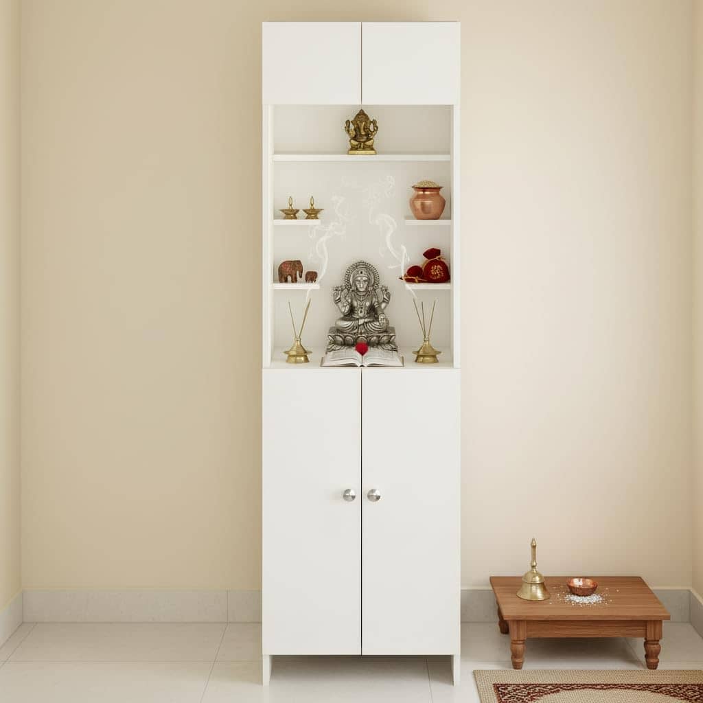 Shivika Engineered Wood Pooja Mandir for Home (White)
