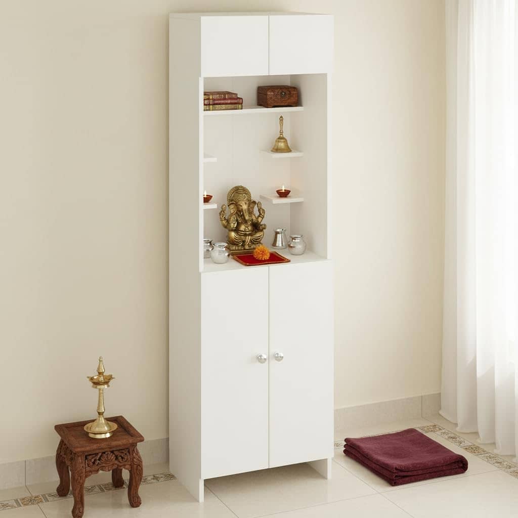 Shivika Engineered Wood Pooja Mandir for Home (White)