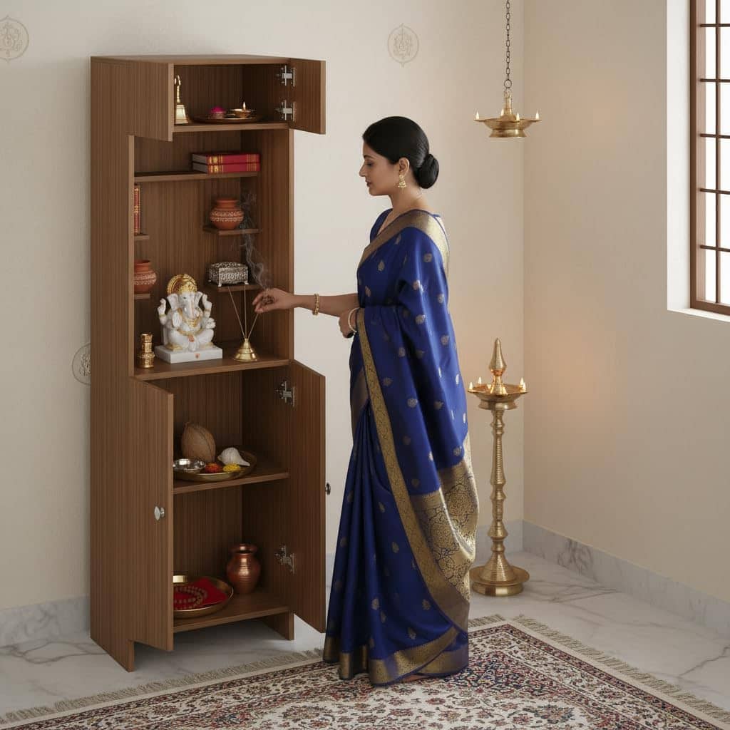 Shivika Engineered Wood Pooja Mandir for Home (Exotic Teak)