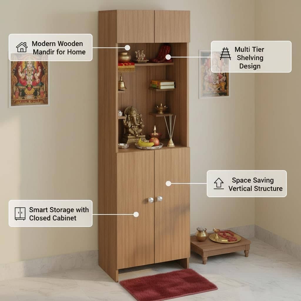 Shivika Engineered Wood Pooja Mandir for Home (Exotic Teak)