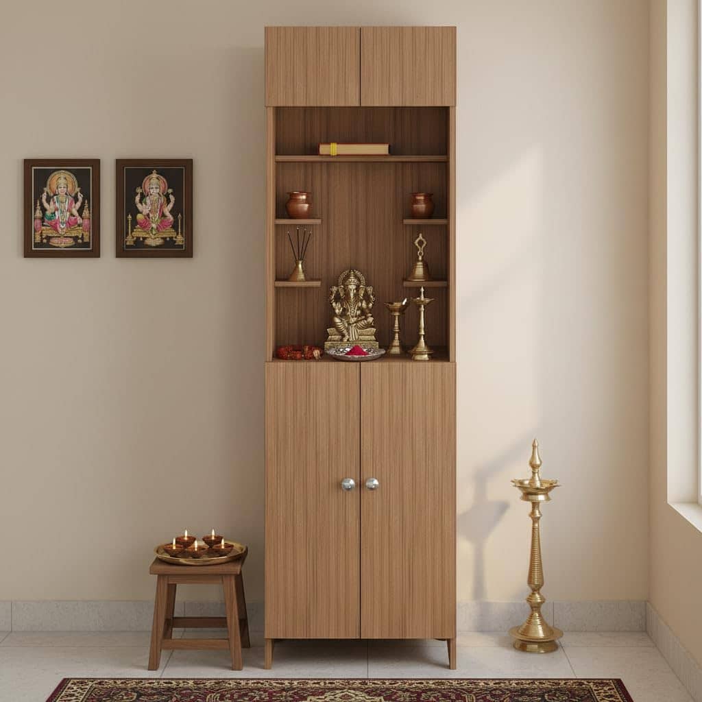 Shivika Engineered Wood Pooja Mandir for Home (Exotic Teak)