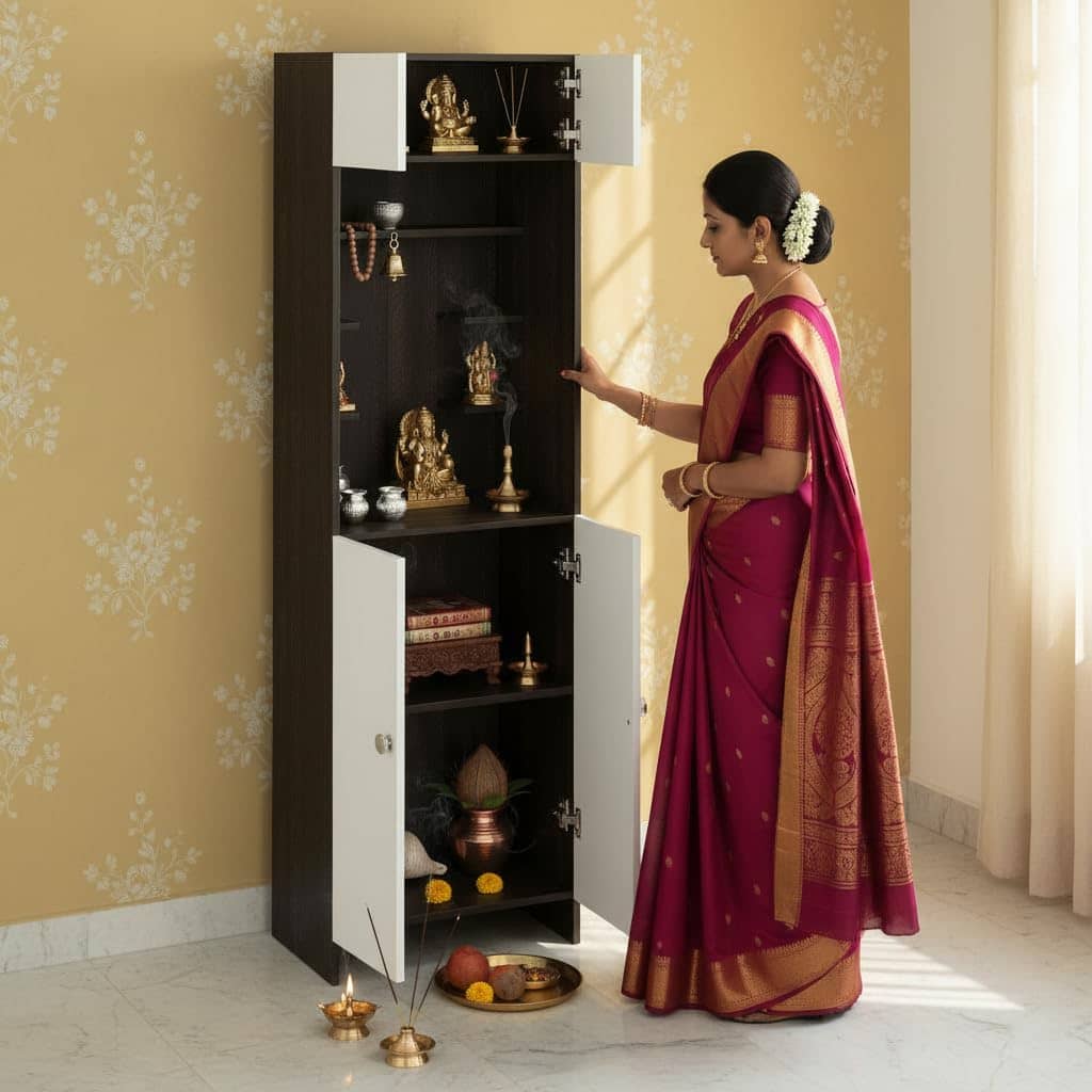 Shivika Engineered Wood Pooja Mandir for Home (Wenge & White)