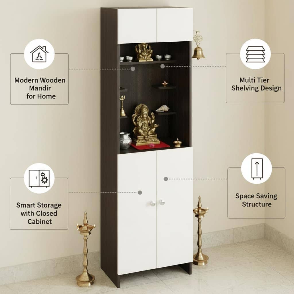 Shivika Engineered Wood Pooja Mandir for Home (Wenge & White)