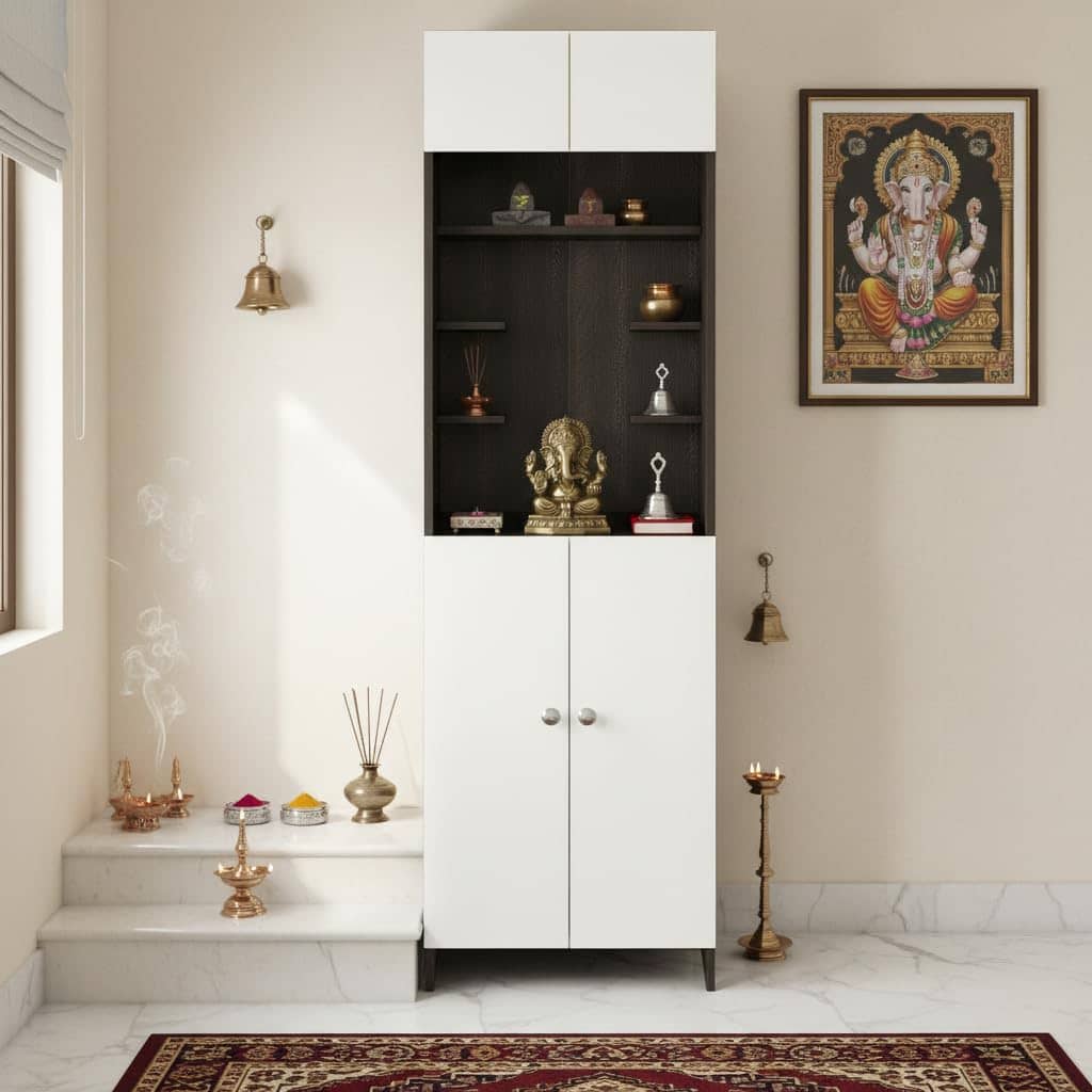 Shivika Engineered Wood Pooja Mandir for Home (Wenge & White)