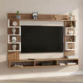 Cabiar Engineered Wood Wall Mount TV Unit with Display Shelves (Exotic Teak & White) - front_view