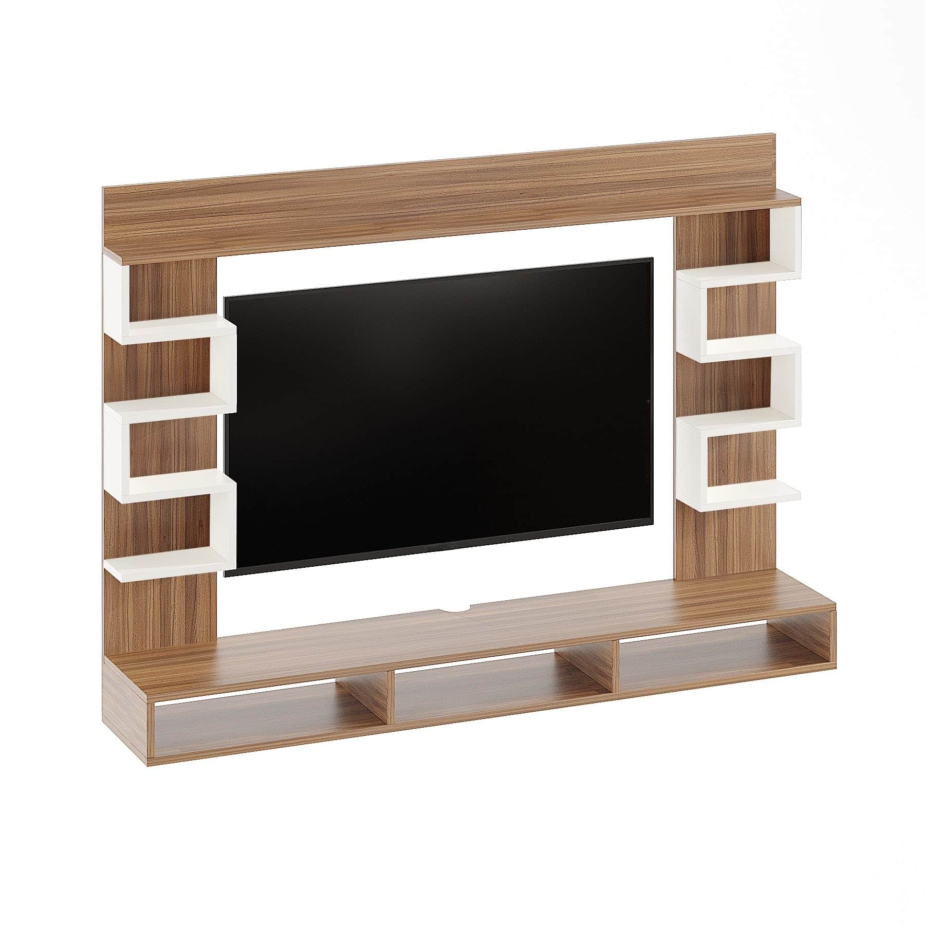 Cabiar Engineered Wood Wall Mount TV Unit with Display Shelves (Exotic Teak & White) - left_view