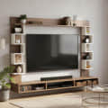 Cabiar Wall Mount TV Unit with Storage Shelves for up to 55 Inch Media Console Cabinet Exotic Teak & White - photo