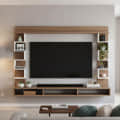 Cabiar Wall Mount TV Unit with Storage Shelves for up to 55 Inch Media Console Cabinet Exotic Teak & White - front_view
