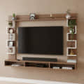 Cabiar Wall Mount TV Unit with Storage Shelves for up to 55 Inch Media Console Cabinet Exotic Teak & White - left_view