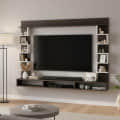 Cabiar Wall Mount TV Unit with Storage Shelves for up to 55 Inch Media Console Cabinet Wenge & White - front_view