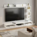 Dettlet Modern Engineered Wood Wall Mounted TV Unit with Open Storage Shelves Racks (White) - photo