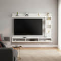 Dettlet Modern Engineered Wood Wall Mounted TV Unit with Open Storage Shelves Racks (White) - front_view