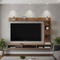 Dettlet Modern Engineered Wood Wall Mounted TV Unit with Open Storage Shelves Racks (Exotic Teak) - photo