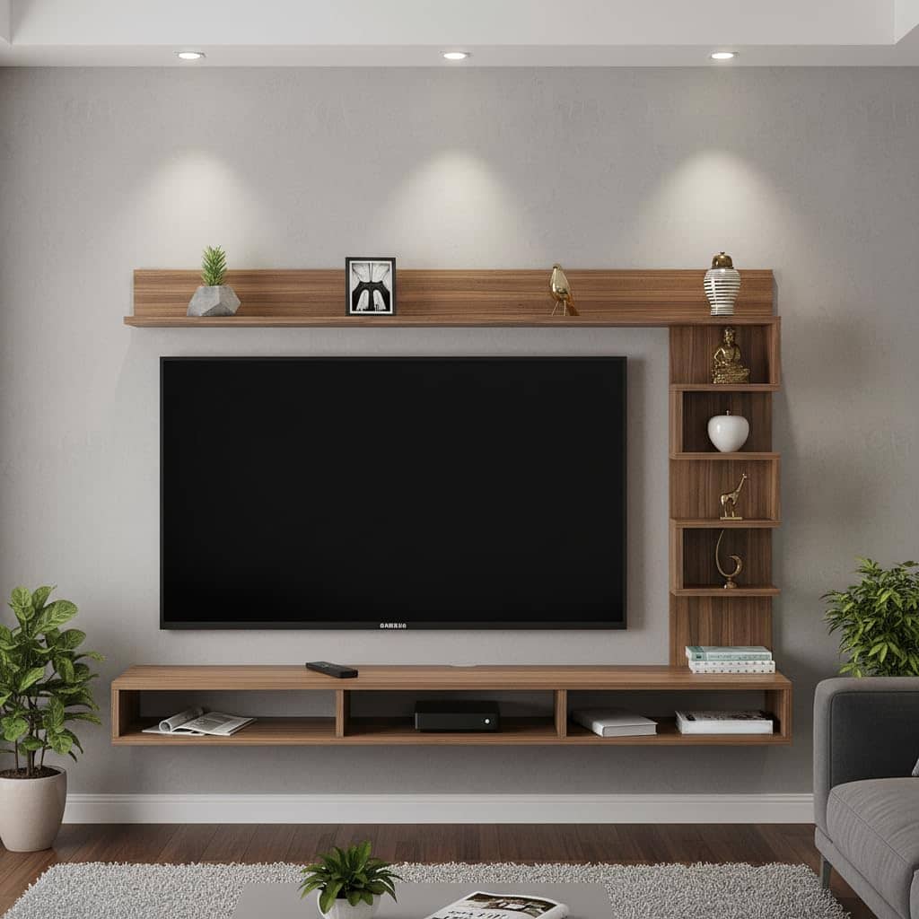 Dettlet Modern Engineered Wood Wall Mounted TV Unit with Open Storage Shelves Racks (Exotic Teak)